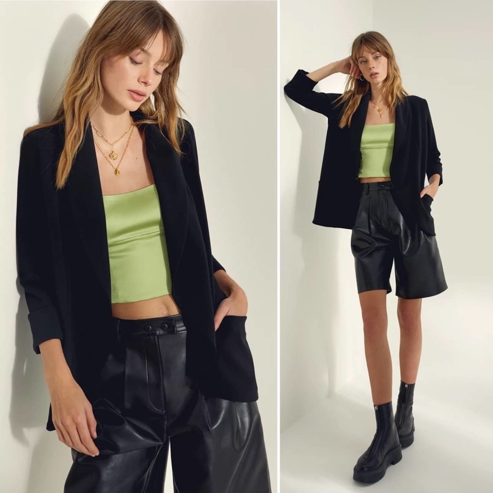 Aritzia Wilfred Chevalier Blazer Black open front 3/4 sleeve loose fit SZ Small